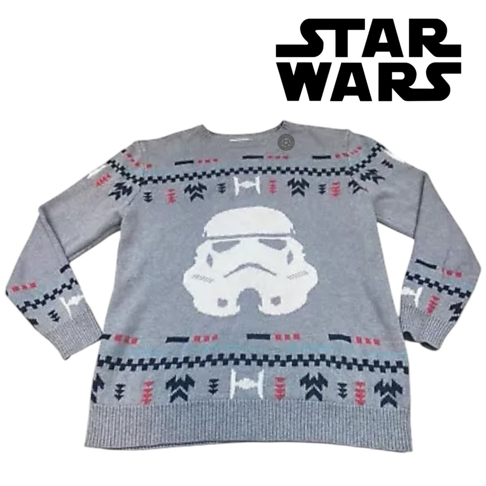 Star Wars Sweater Mens MED Gray Black Stormtrooper Christmas Fair Isle Holiday‎